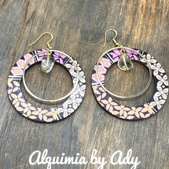 Maxi big Citrine nuggets chunky handmade dangle extra large hoop earrings - Picture 1 of 5